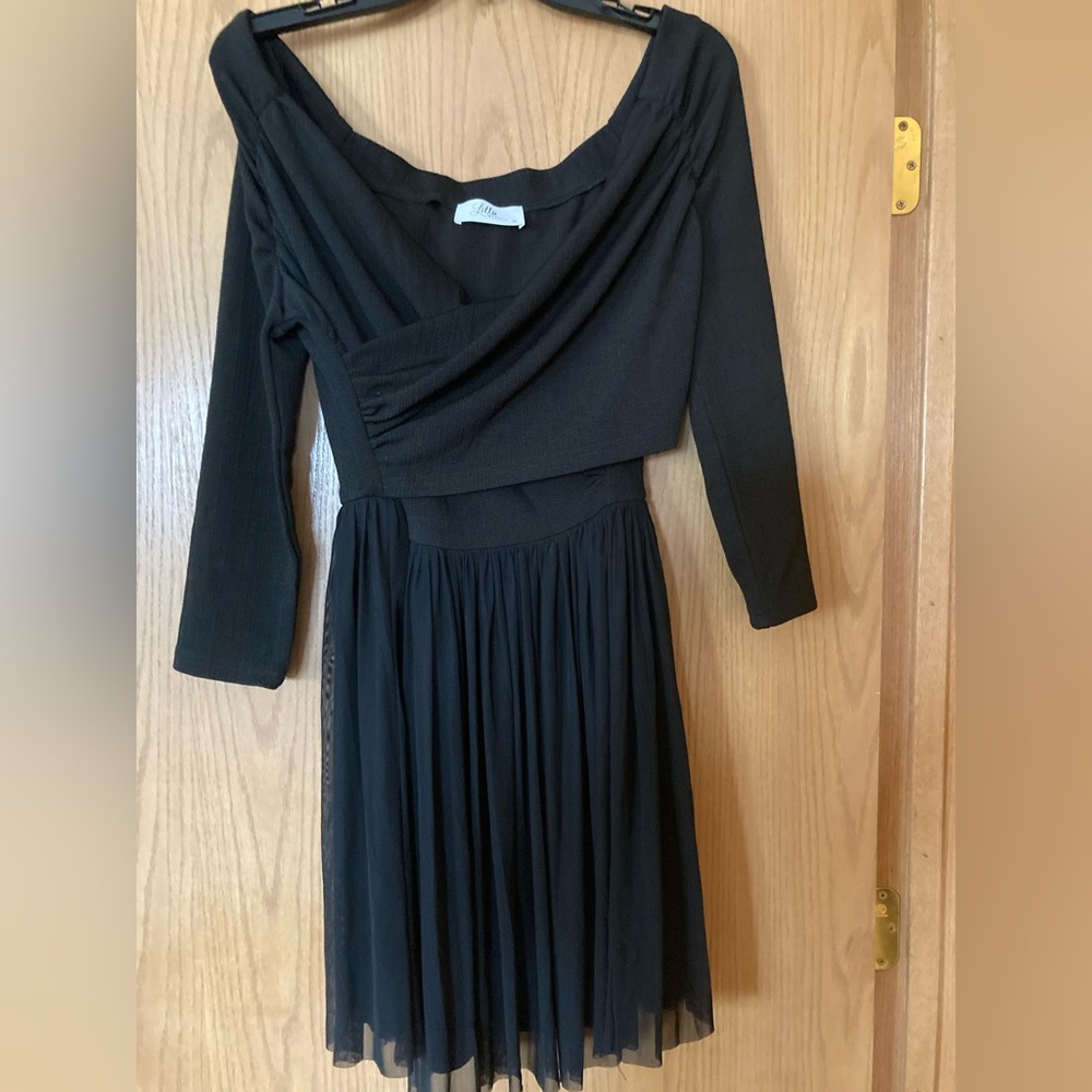 Black off the shoulder knee length dress